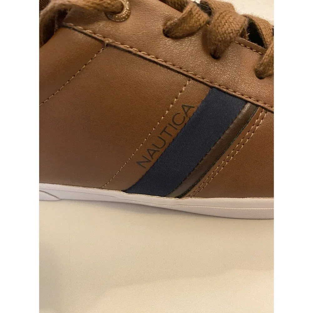 Nautica Mens Garrison Casual Brown sneakers Faux Leather Lace Up Shoes Size 13